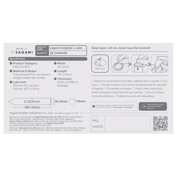 Sagami Original 0.02 L - preservativo - 58mm - confezione da 6