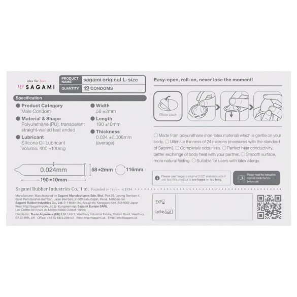 Sagami Original 0,02 L - preservativi - 58mm - confezione da 12