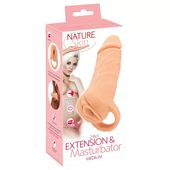 Nature Skin - masturbatore doppio uso pene e vagina artificiale 18cm beige