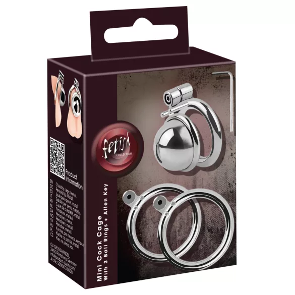 collezione fetish - mini gabbia per pene con 3 anelli intercambiabili per testicoli (argento)