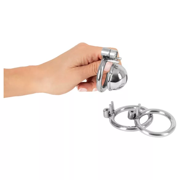 collezione fetish - mini gabbia per pene con 3 anelli intercambiabili per testicoli (argento)