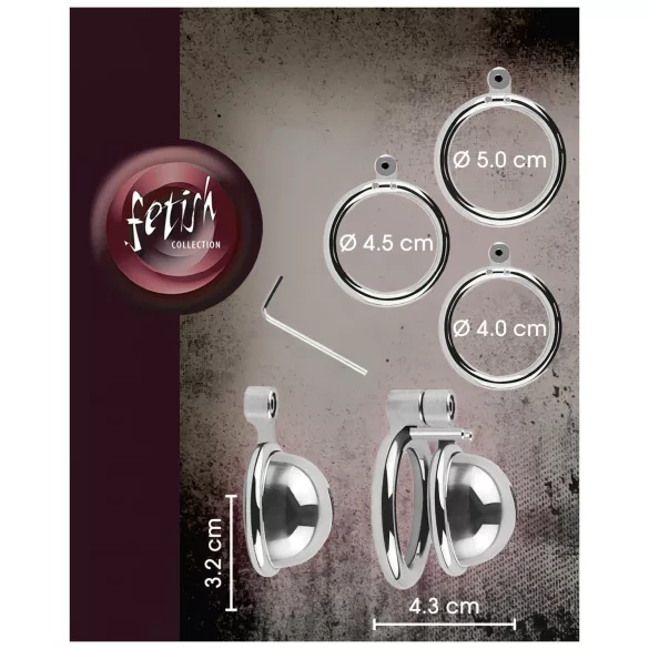 collezione fetish - mini gabbia per pene con 3 anelli intercambiabili per testicoli (argento)