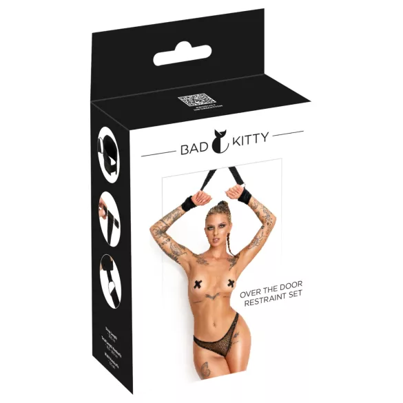 Bad Kitty - set di manette da polso da appendere alla porta (nero)