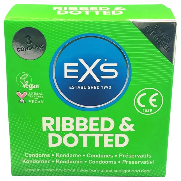EXS - preservativo stimolante puntinato e nervato - confezione da 3 pezzi