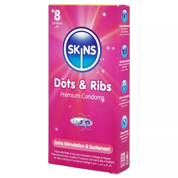 Skins - preservativo stimolante - nervato e puntinato - confezione da 8