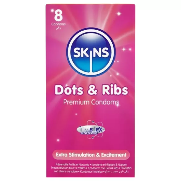 Skins - preservativo stimolante - nervato e puntinato - confezione da 8