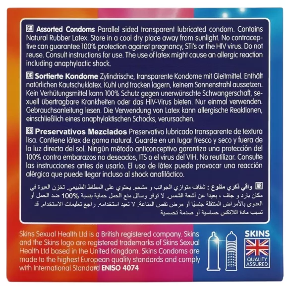 Skins - preservativi assortiti - puntinati, naturali, extra sottili (4 pz)