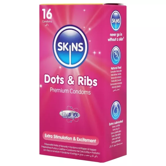 Skins - preservativi stimolanti con rilievi e puntini - 16 pezzi