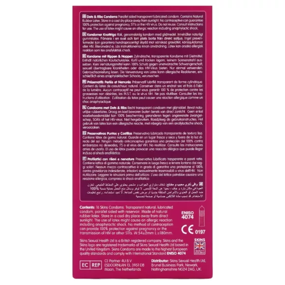 Skins - preservativi stimolanti con rilievi e puntini - 16 pezzi