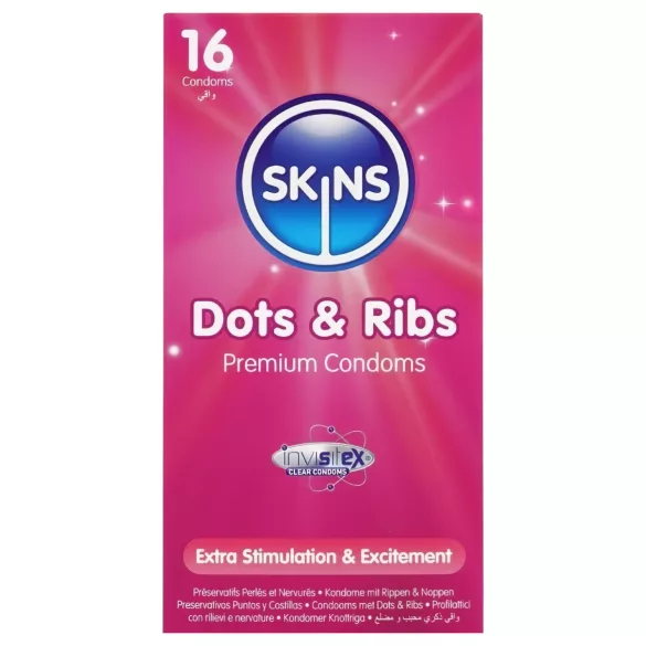 Skins - preservativi stimolanti con rilievi e puntini - 16 pezzi