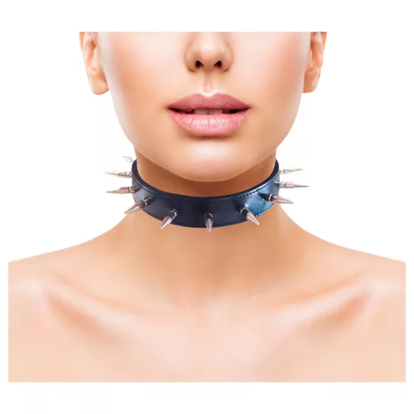 Rouge - collare in vera pelle con borchie - nero
