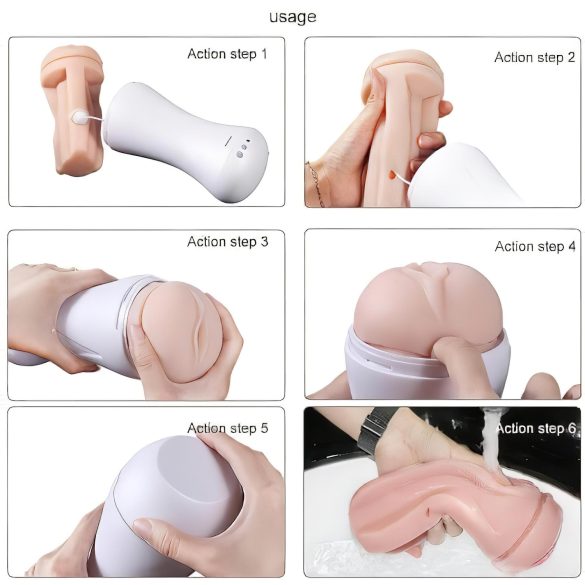 Lonely Happy - masturbatore realistico vibrante ricaricabile - bianco naturale