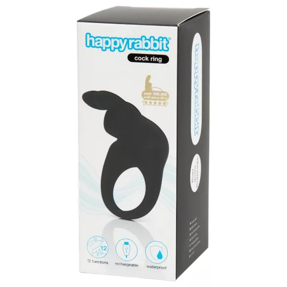 Happyrabbit Cock - anello fallico vibrante ricaricabile - silicone nero