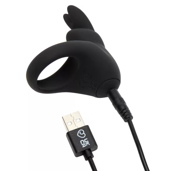 Happyrabbit Cock - anello fallico vibrante ricaricabile - silicone nero