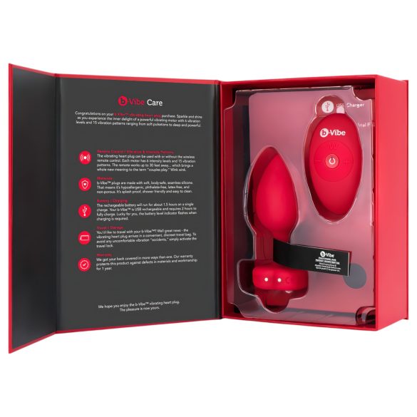 b-vibe heart - vibratore anale ricaricabile con telecomando (rosso)