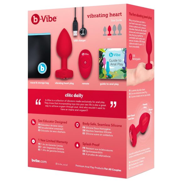 b-vibe heart - vibratore anale ricaricabile con telecomando (rosso)
