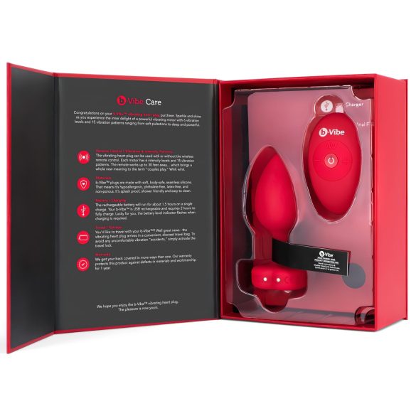 b-vibe heart - vibratore anale ricaricabile con telecomando (rosso)