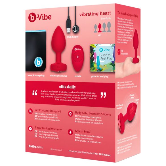 b-vibe heart - vibratore anale ricaricabile con telecomando (rosso)