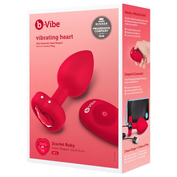 b-vibe heart - vibratore anale ricaricabile con telecomando (rosso)