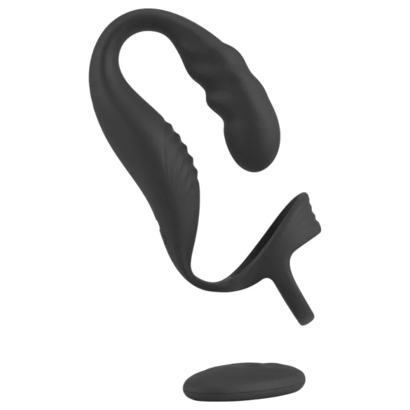 Rebel - vibratore prostatico con anello pene e testicoli - nero