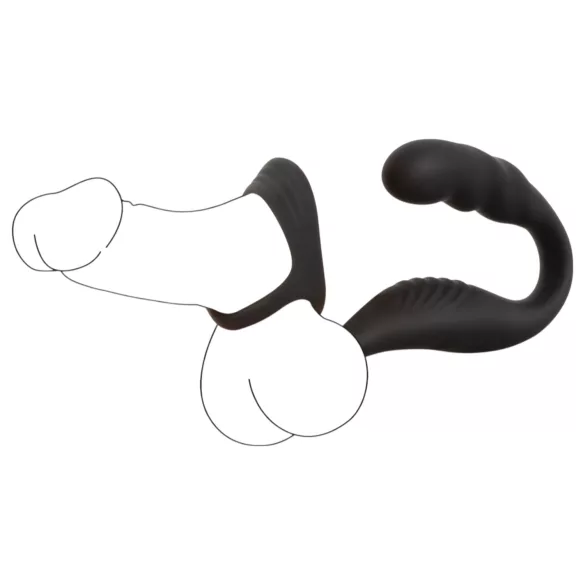 Rebel - vibratore prostatico con anello pene e testicoli - nero