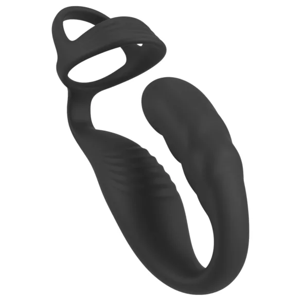 Rebel - vibratore prostatico con anello pene e testicoli - nero