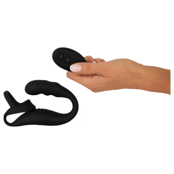 Rebel - vibratore prostatico con anello pene e testicoli - nero