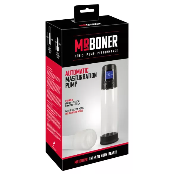 Mister Boner - pompa per pene automatica ricaricabile (nera‑trasparente)