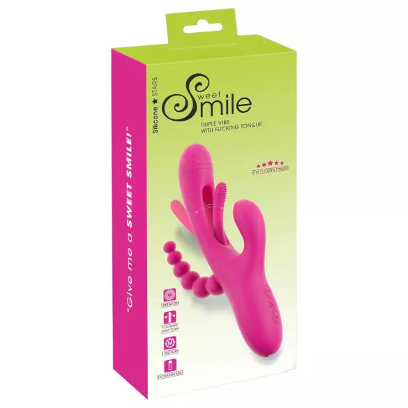 SMILE - vibratore triplo con braccio e linguetta (rosa)