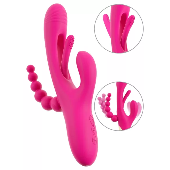 SMILE - vibratore triplo con braccio e linguetta (rosa)