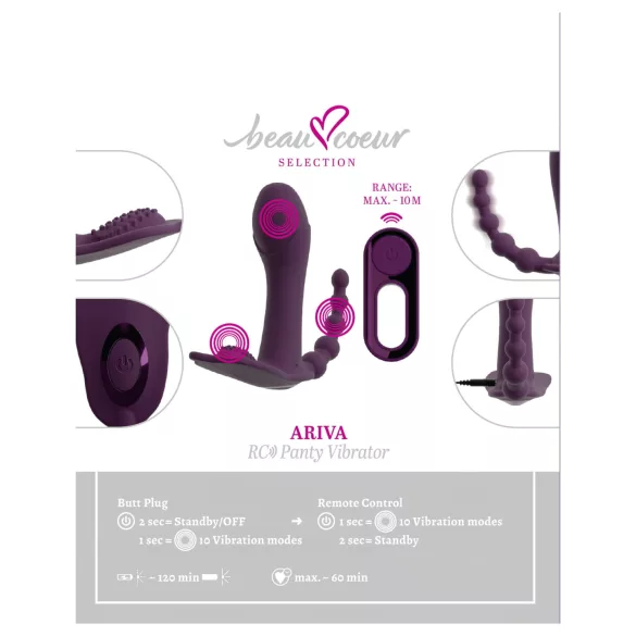 Beau Coeur Ariva - vibratore per slip 3 in 1 - silicone viola