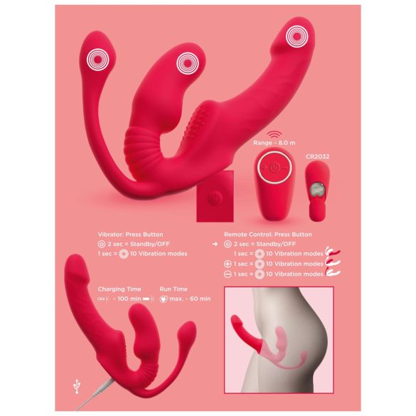 You2Toys Strapless - vibratore indossabile a 3 braccia (rosa)