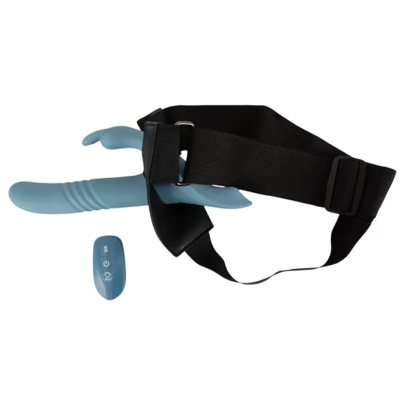 You2Toys - Vibratore a spinta con coniglietto, indossabile a cinghie, 3 pezzi, con telecomando (blu)