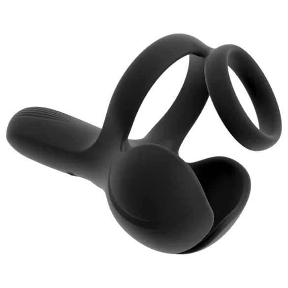 Rebel - anello fallico con vibrazione per stimolazione dei testicoli e del perineo (nero)