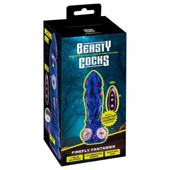 Beasty Cocks Firefly Fantasies - vibratore fantastico riscaldante con ventosa (blu) - 23 cm