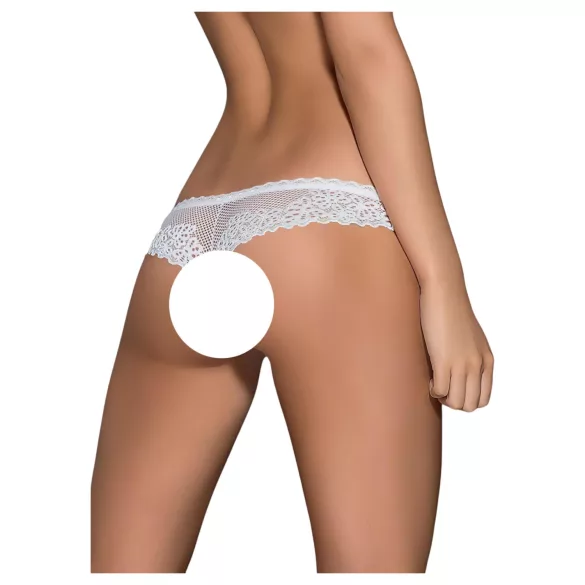 Obsessive - tanga donna aperto con fiocco e motivo floreale - bianco - L/XL