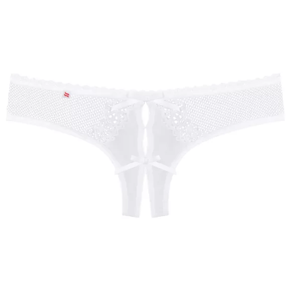 Obsessive - tanga donna aperto con fiocco e motivo floreale - bianco - L/XL