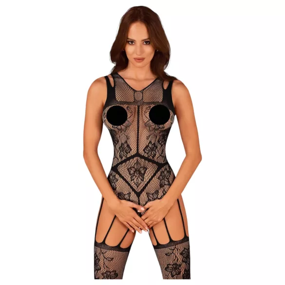 Obsessive - body in rete aperto con motivo floreale - nero - taglia S-L