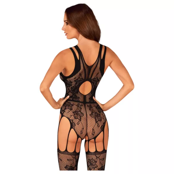 Obsessive - body in rete aperto con motivo floreale - nero - taglia S-L