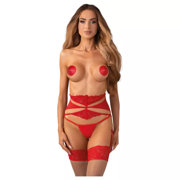Obsessive Matildea - reggicalze in pizzo con catene - rosso - L/XL