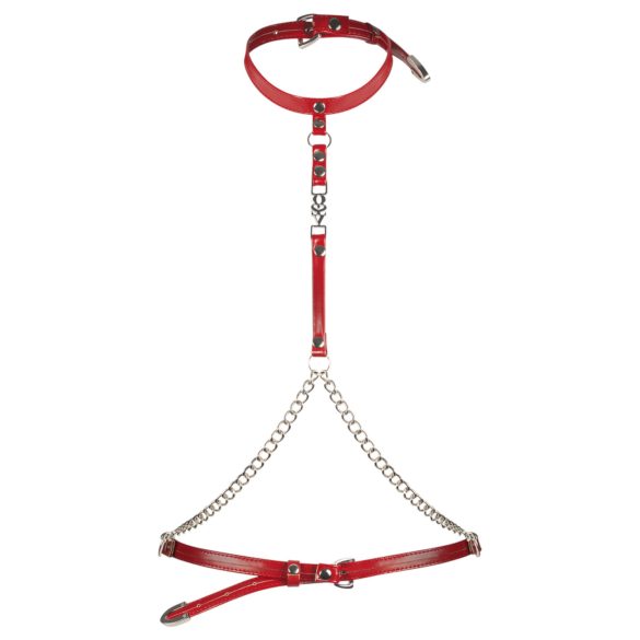 Obsessive Inferro - body harness effetto pelle con catene - rosso