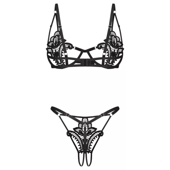 Obsessive Luise - completo intimo a 2 pezzi con tulipani (nero) - L/XL