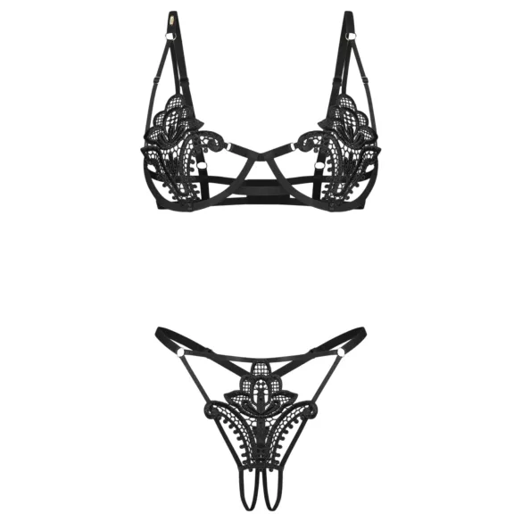 Obsessive Luise - completo intimo a 2 pezzi con tulipani (nero) - L/XL