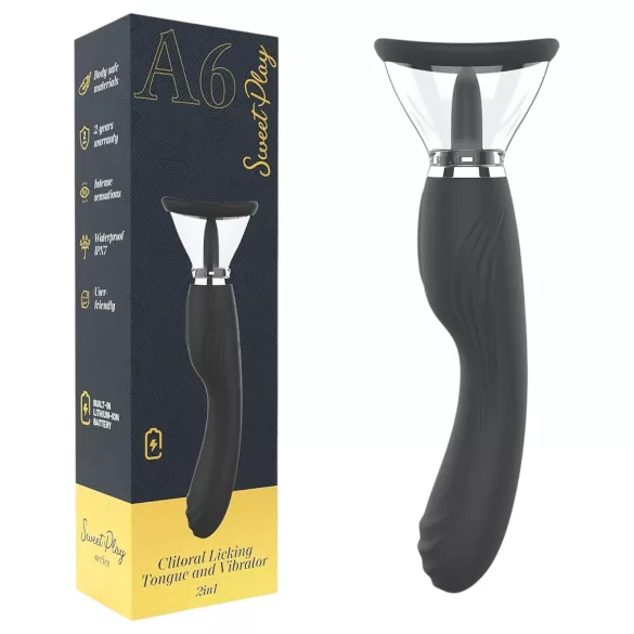 Sweet Play - vibratore 2 in 1 con leccaclitoride a lingua e succhiamento (nero)