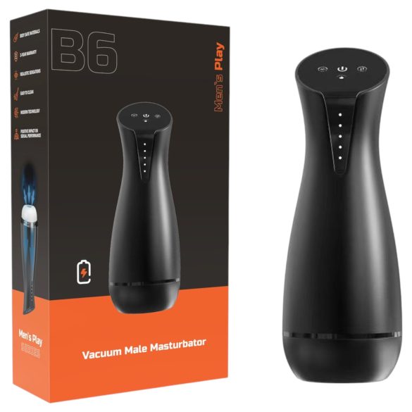 Men's Play - masturbatore riscaldante nero con suzione e vibrazione