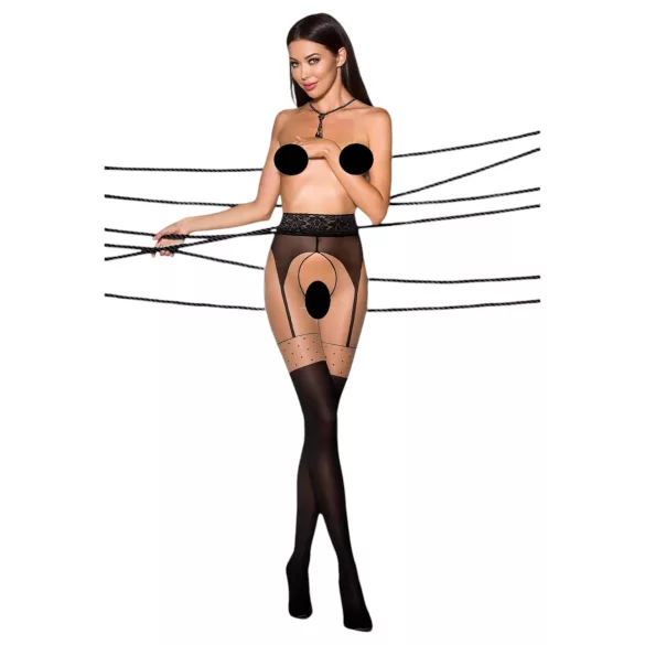 Passion Ti Open 003 - calze effetto reggicalze - nero