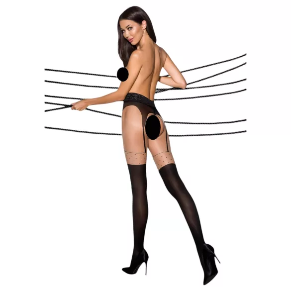 Passion Ti Open 003 - calze effetto reggicalze - nero