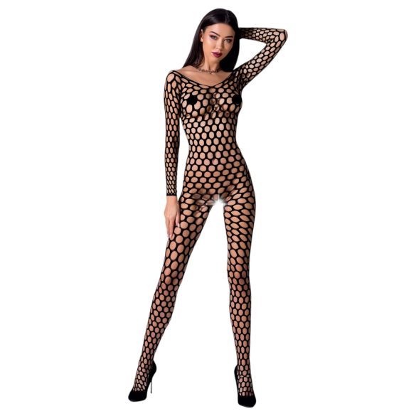 Passion BS077 - body a rete manica lunga (nero) - S-L