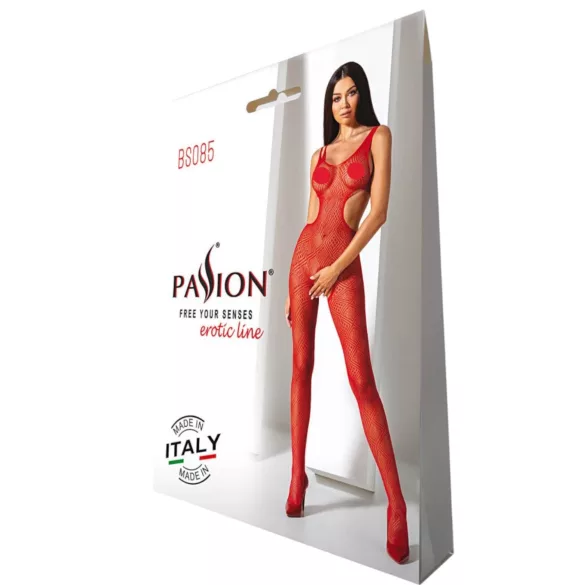 Passion BS085 - body aperto a fantasia mosaico - rosso - taglia S-L