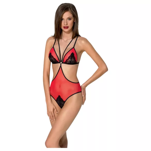 Passione Peonia - body rosso con taglio laterale - L/XL